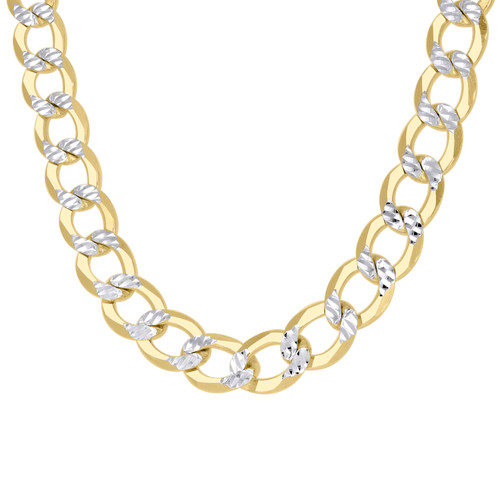 Sterling Silver Two-Tone Gold Plated D/C 10.5mm Super Flat Curb  Chain 20" - 26"