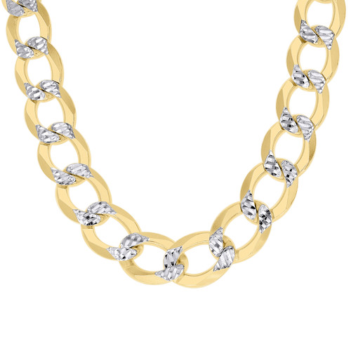 Sterling Silver Two-Tone Gold Plated D/C 12.5mm Super Flat Curb  Chain 20" - 30"