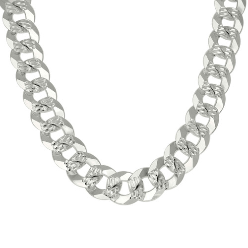 925 Sterling Silver Diamond Cut 16mm Solid Super Flat Curb  Chain | 20" to 26"