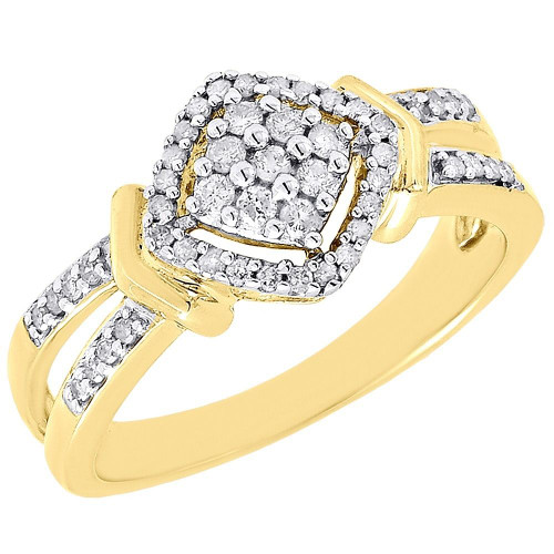 Diamond Engagement Ring Ladies 10K Yellow Gold Round Pave Wedding 1/4 Tcw.