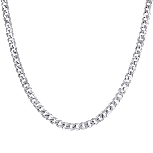 Sterling Silver Rhodium Finish 3.5mm Solid Super Flat Curb  Chain | 16" to 20"