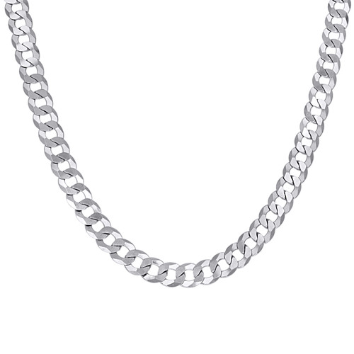 925 Sterling Silver Rhodium Finish 7mm Solid Super Flat Curb  Chain | 18" to 28"