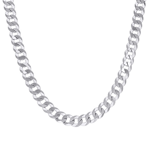 Sterling Silver Rhodium Finish 7.5mm Solid Super Flat Curb  Chain | 18" to 26"