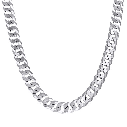 Sterling Silver Rhodium Finish 10mm Solid Super Flat Curb  Chain | 20" to 26"