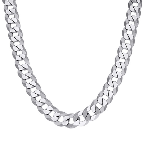 Sterling Silver Rhodium Finish 10.5mm Solid Super Flat Curb  Chain | 18" to 26"