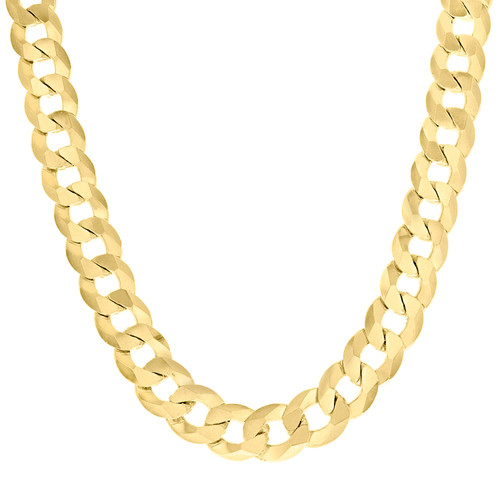 925 Sterling Silver Yellow Gold Plated 12.5mm Super Flat Curb  Chain 20" to 28"
