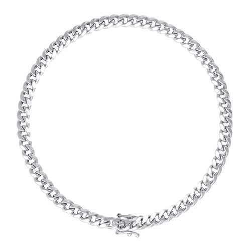 925 Sterling Silver Rhodium Plated 4mm Hollow Miami Cuban Bracelet | 8" to 9"