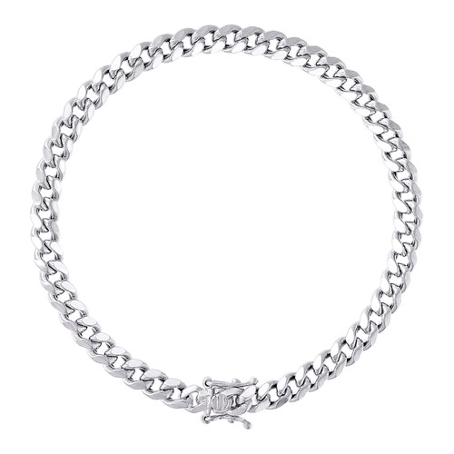 925 Sterling Silver Rhodium Plated 5mm Hollow Miami Cuban Bracelet | 8" to 9"