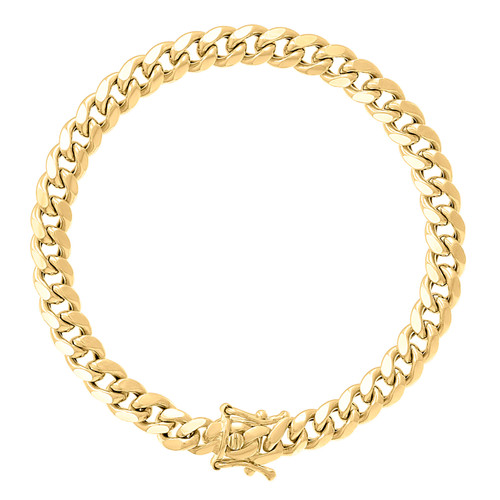 Sterling Silver Yellow Gold Plated 6.5mm Hollow Miami Cuban Bracelet | 8" to 9"