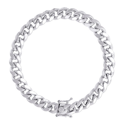 925 Sterling Silver Rhodium Plated 9mm Hollow Miami Cuban Bracelet | 8" to 9"