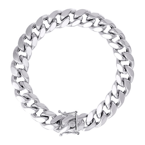 925 Sterling Silver Rhodium Plated 12.5mm Hollow Miami Cuban Bracelet | 8" to 9"