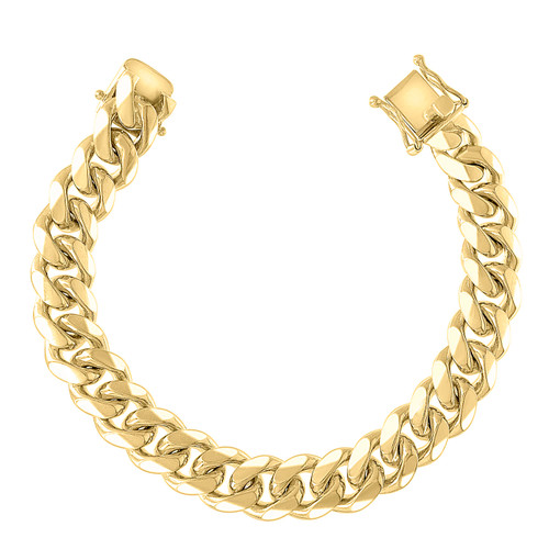 925 Sterling Silver Yellow Gold Plated 12mm Solid Miami Cuban Bracelet | 8"