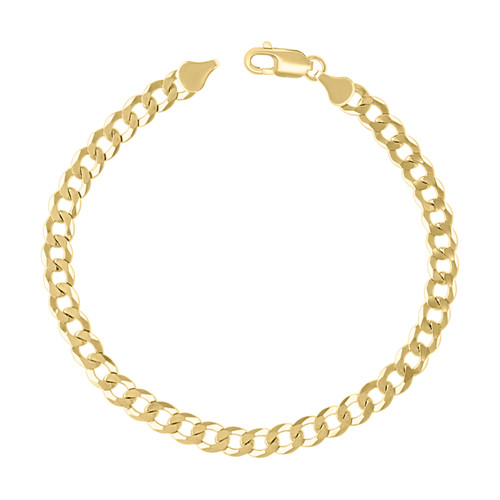 925 Sterling Silver Yellow Gold Plated Plain 6mm Super Flat Curb  Bracelet | 9"