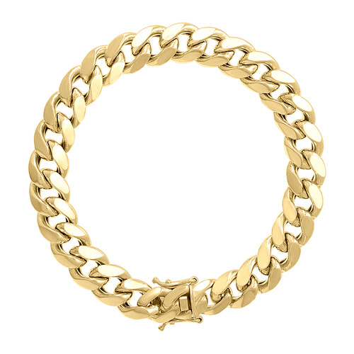 925 Sterling Silver Yellow Gold Plated 11mm Hollow Miami Cuban Bracelet | 9"