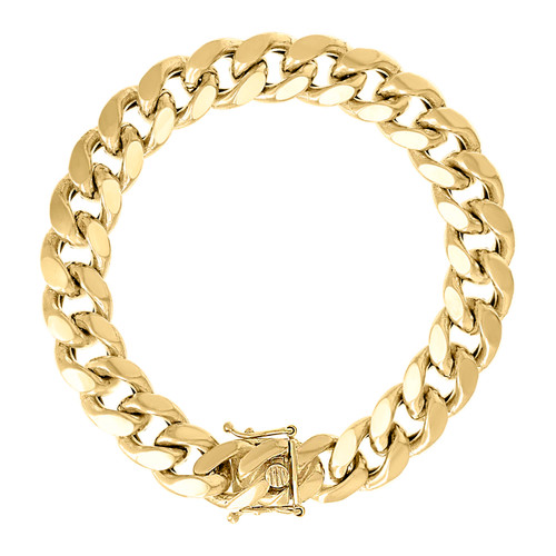 925 Sterling Silver Yellow Gold Plated 12.5mm Hollow Miami Cuban Bracelet | 9"