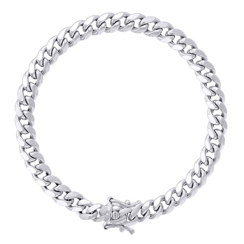 925 Sterling Silver Rhodium Plated Unisex 6.5mm Hollow Miami Cuban Bracelet | 7"
