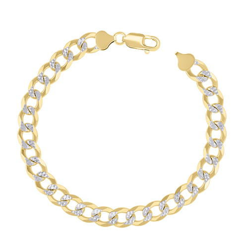 925 Sterling Silver Two-Tone Gold Plated D/C 8.5mm Super Flat Curb  9" Bracelet