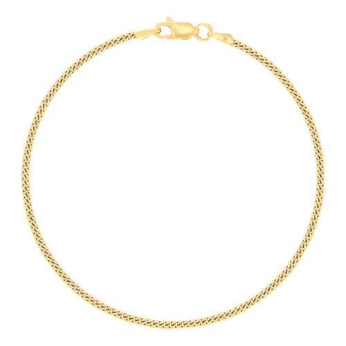 925 Sterling Silver Yellow Gold Plated 2mm Solid Miami Cuban Bracelet | 7" to 8"