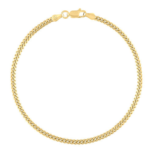 Sterling Silver Yellow Gold Plated 2.5mm Solid Miami Cuban Bracelet | 7" to 9"