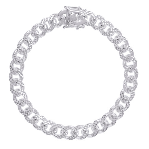 Sterling Silver Rhodiumed D/C 8.5mm Solid Miami Cuban Pyramid Bracelet 8" to 9"