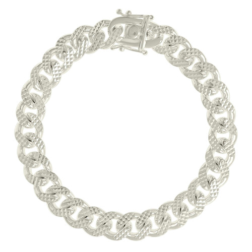 Sterling Silver Diamond Cut 10mm Solid Miami Cuban Pyramid Bracelet | 8" to 9"