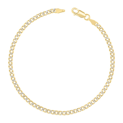 Sterling Silver Two-Tone Gold Plated D/C 3mm Super Flat Curb  Bracelet 7" to 9"