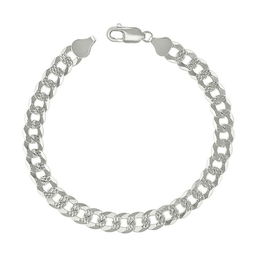 925 Sterling Silver Diamond Cut 7mm Solid Super Flat Curb  Bracelet | 7" to 9"