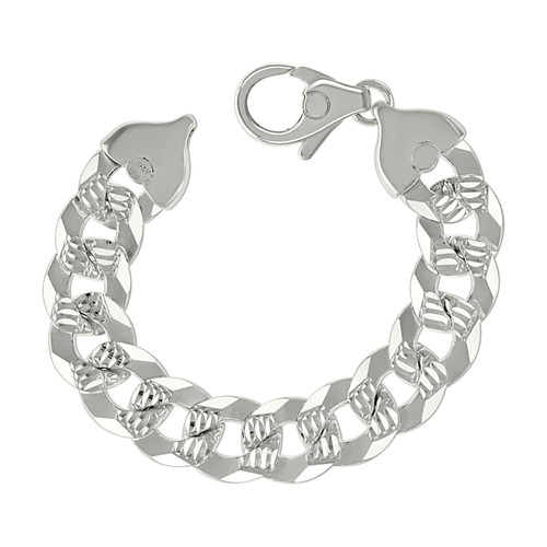 925 Sterling Silver Diamond Cut 16mm Solid Super Flat Curb  Bracelet 8" to 9"