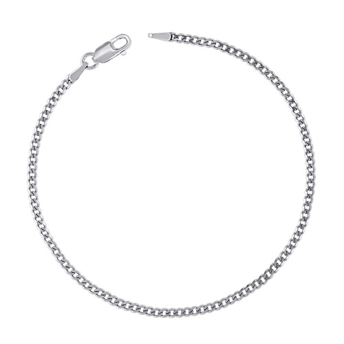 Sterling Silver Rhodium Finish 2mm Solid Super Flat Curb  Bracelet | 7" to 8"
