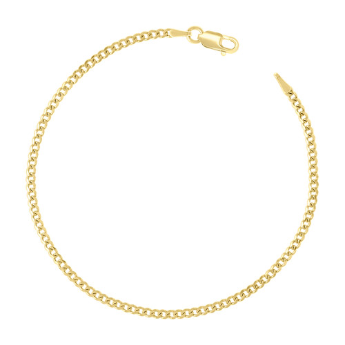 925 Sterling Silver Yellow Gold Plated 2mm Super Flat Curb  Bracelet | 7" to 8"