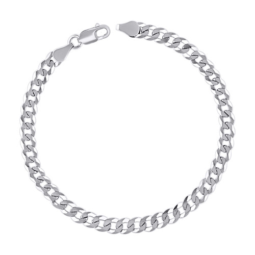 Sterling Silver Rhodium Finish 5mm Solid Super Flat Curb  Bracelet | 8" to 9"