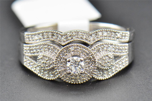 Solitaire Diamond Bridal Set Designer Engagement Ring 10K White Gold 0.33 Ct