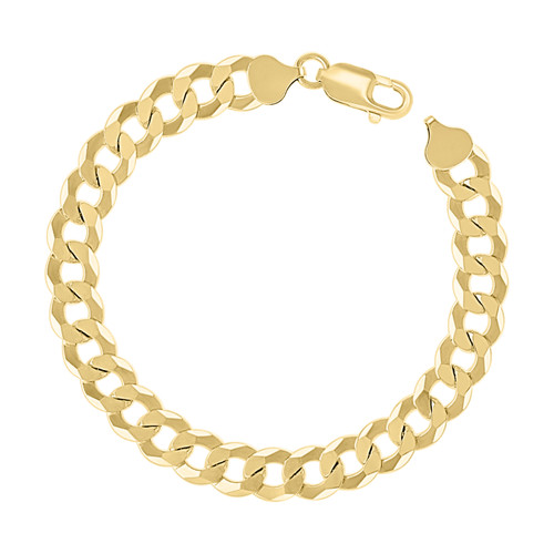 925 Sterling Silver Yellow Gold Plated 8.5mm Super Flat Curb  Bracelet 7" to 9"
