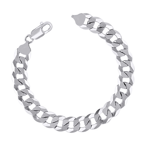 Sterling Silver Rhodium Finish 10mm Solid Super Flat Curb  Bracelet | 8" to 9"