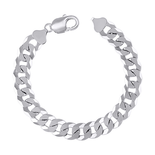 Sterling Silver Rhodium Finish 10.5mm Solid Super Flat Curb  Bracelet | 8" to 9"