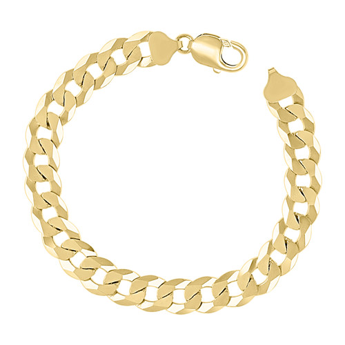 925 Sterling Silver Yellow Gold Plated 12.5mm Super Flat Curb  Bracelet 8" to 9"