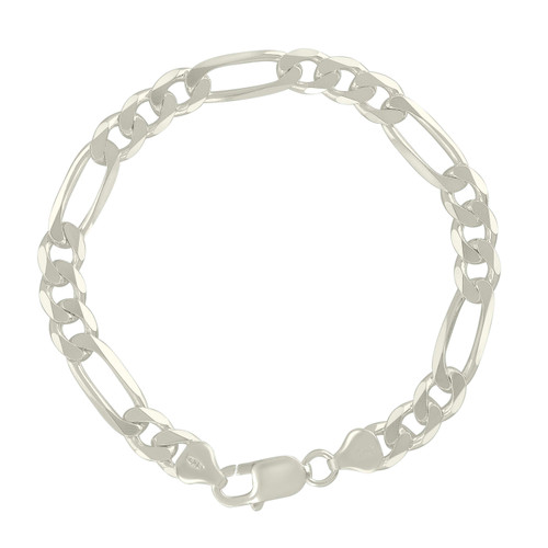 925 Sterling Silver Lobster Clasp 8mm Solid Classic Figaro Bracelet | 7" to 9"