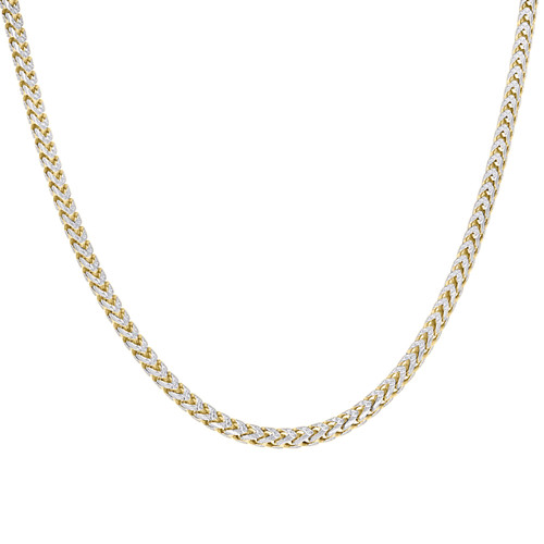 Sterling Silver Two-Tone Gold Plated Pave 2.5mm Solid Franco Chain | 16" to 26"