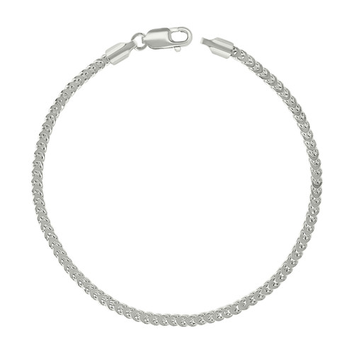 Sterling Silver Lobster Rhodium Plated 2.5mm Hollow Franco Bracelet | 7" to 8"