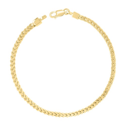 925 Sterling Silver Yellow Gold Plated 2.7mm Hollow Franco Bracelet | 7" to 8"