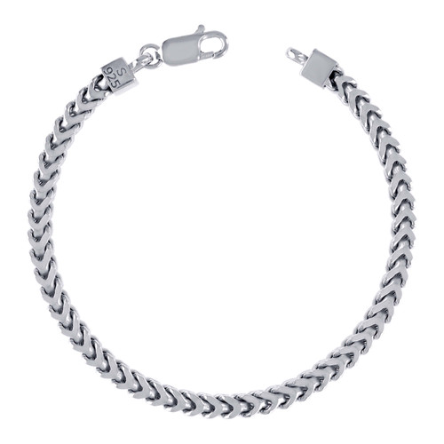 925 Sterling Silver Rhodium Plated Plain 4.3mm Hollow Franco Bracelet | 7" to 9"