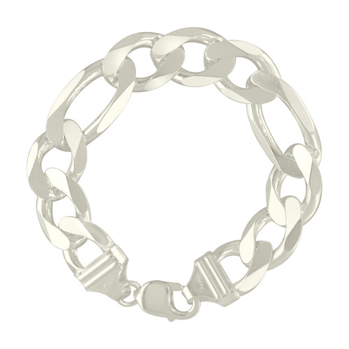 925 Sterling Silver Lobster Clasp Plain 14mm Solid Classic Figaro Bracelet | 8"