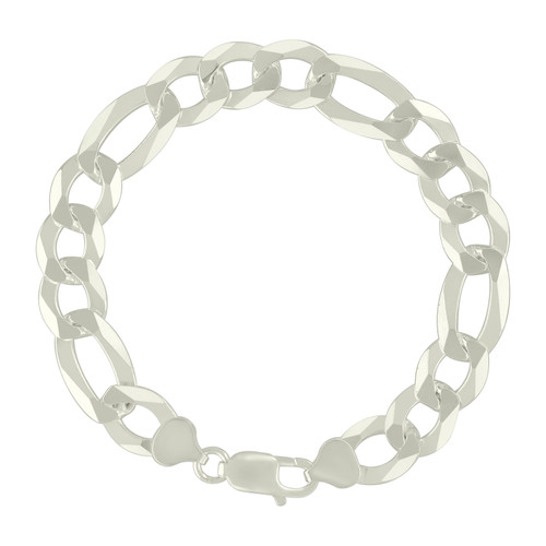 925 Sterling Silver Lobster Diamond Cut 11mm Super Flat Figaro Bracelet | 9"