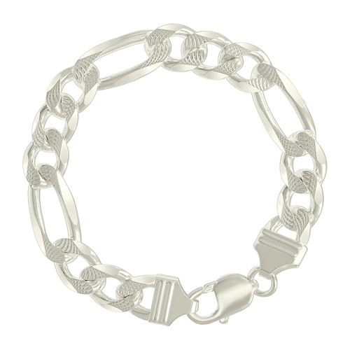 925 Sterling Silver Lobster Clasp 11mm Solid Diamond Cut Figaro Bracelet | 8"