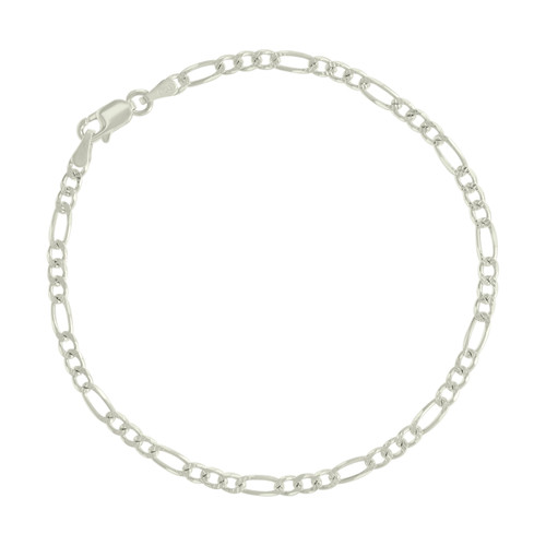 925 Sterling Silver Lobster Clasp 3mm Solid D/C Figaro Link Bracelet | 7" to 9"