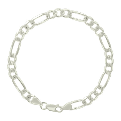 925 Sterling Silver Lobster Clasp 6mm Solid D/C Figaro Link Bracelet | 7" to 9"