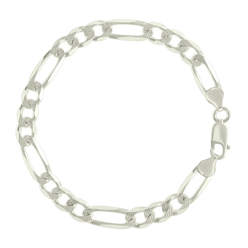 925 Sterling Silver Lobster Clasp 7mm Solid D/C Figaro Link Bracelet | 7" to 9"