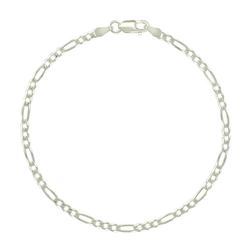 925 Sterling Silver Diamond Cut Pave 2.5mm Super Flat Figaro Bracelet | 7" to 9"