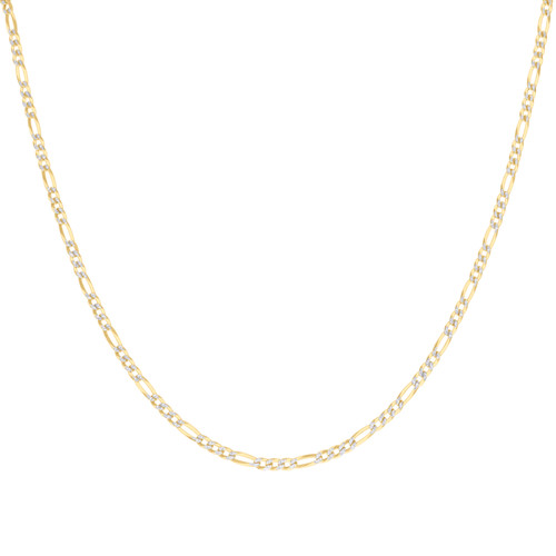 Sterling Silver Two-Tone Gold Plated Pave 2.5mm Flat Figaro Chain | 16" to 24"
