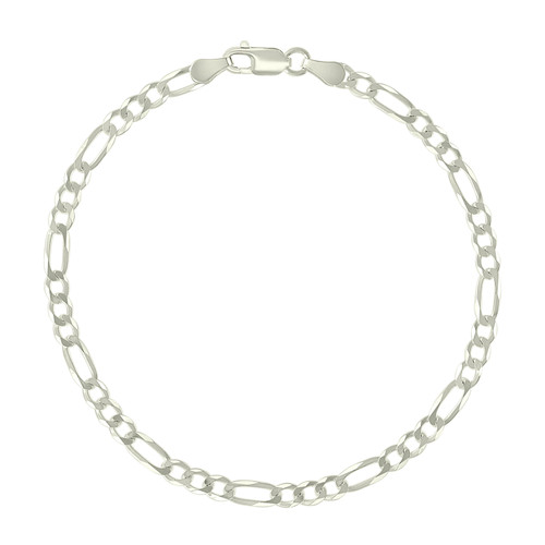 925 Sterling Silver Diamond Cut Pave 3.5mm Super Flat Figaro Bracelet | 7" to 9"